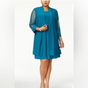 R & M Richards Plus Size Embellished Shift Dress & Mesh Jacket